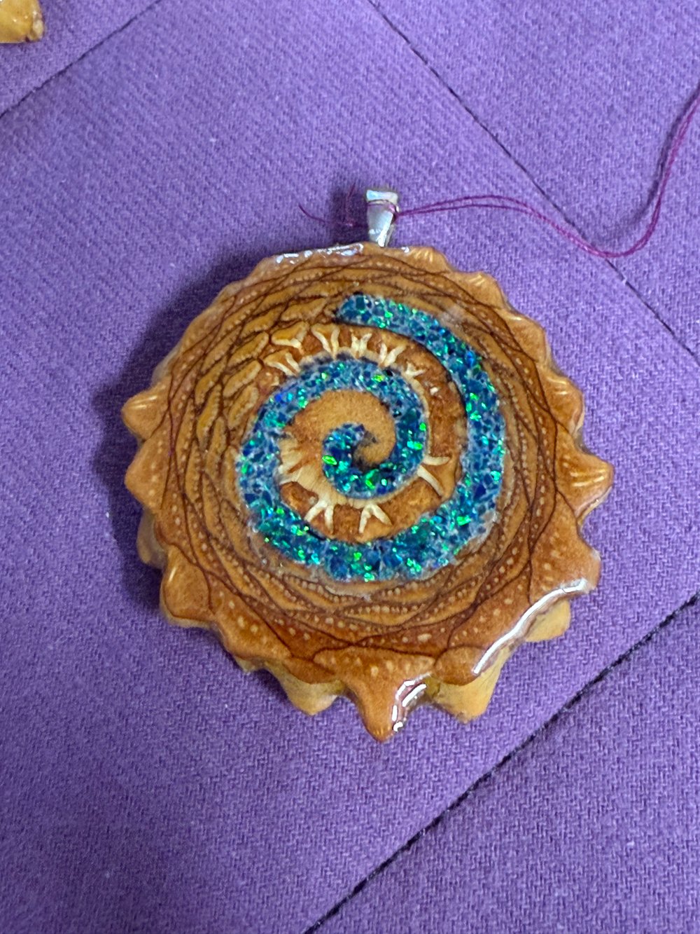 Image of Crushed Opal Spiral Pinecone Pendant #10