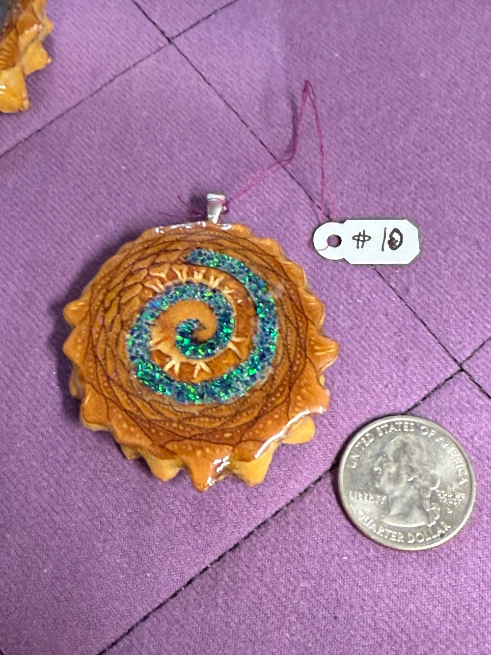 Image of Crushed Opal Spiral Pinecone Pendant #10
