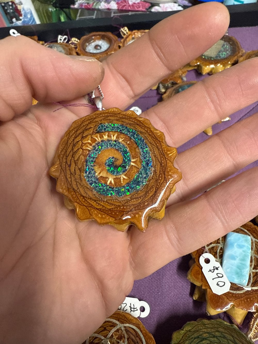 Image of Crushed Opal Spiral Pinecone Pendant #10