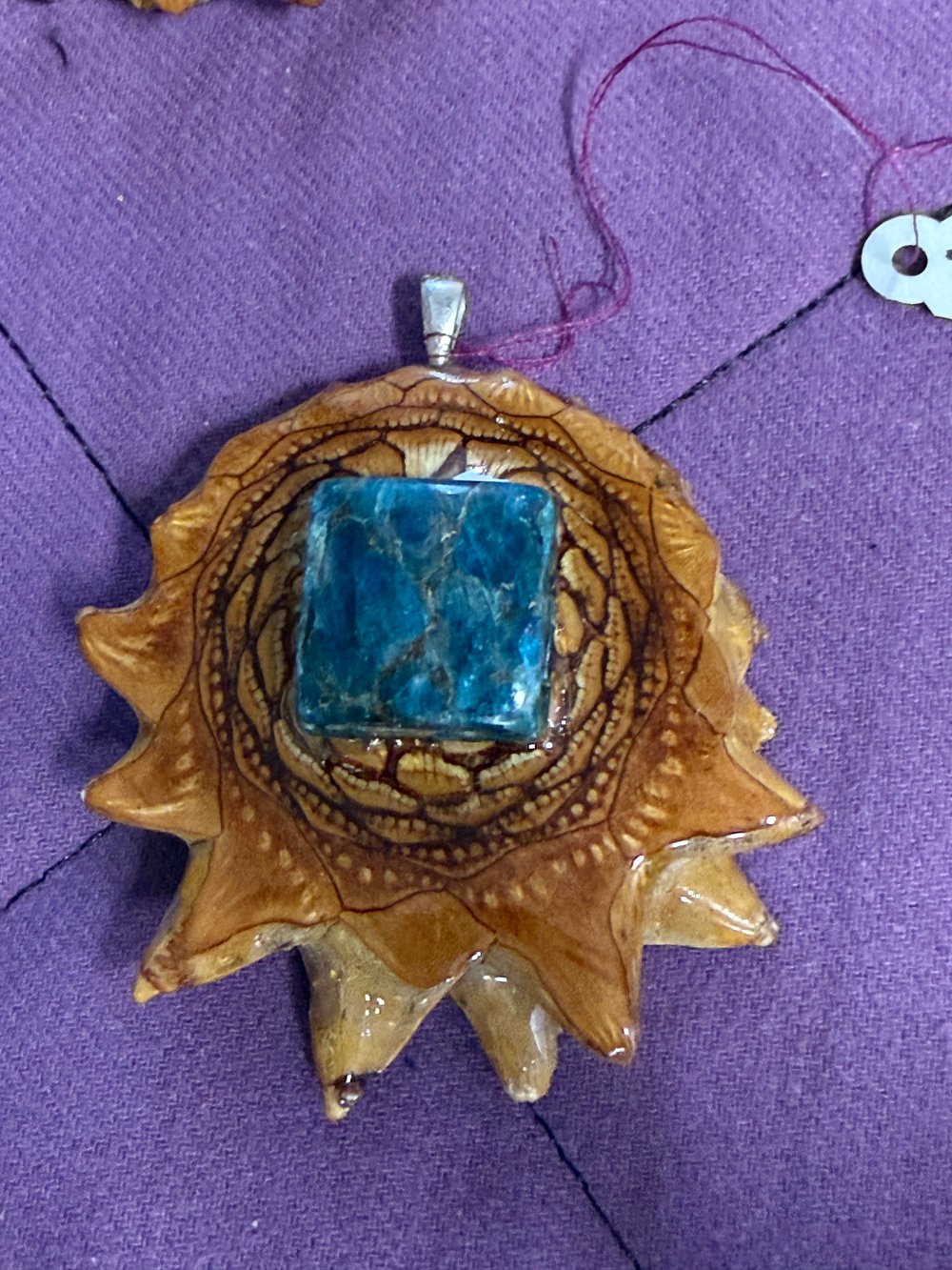Image of Natural Neon Blue Apatite Pinecone Pendant #12