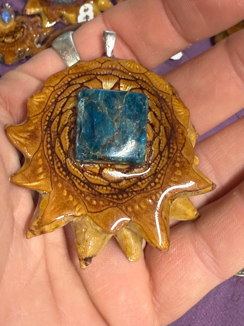 Image of Natural Neon Blue Apatite Pinecone Pendant #12
