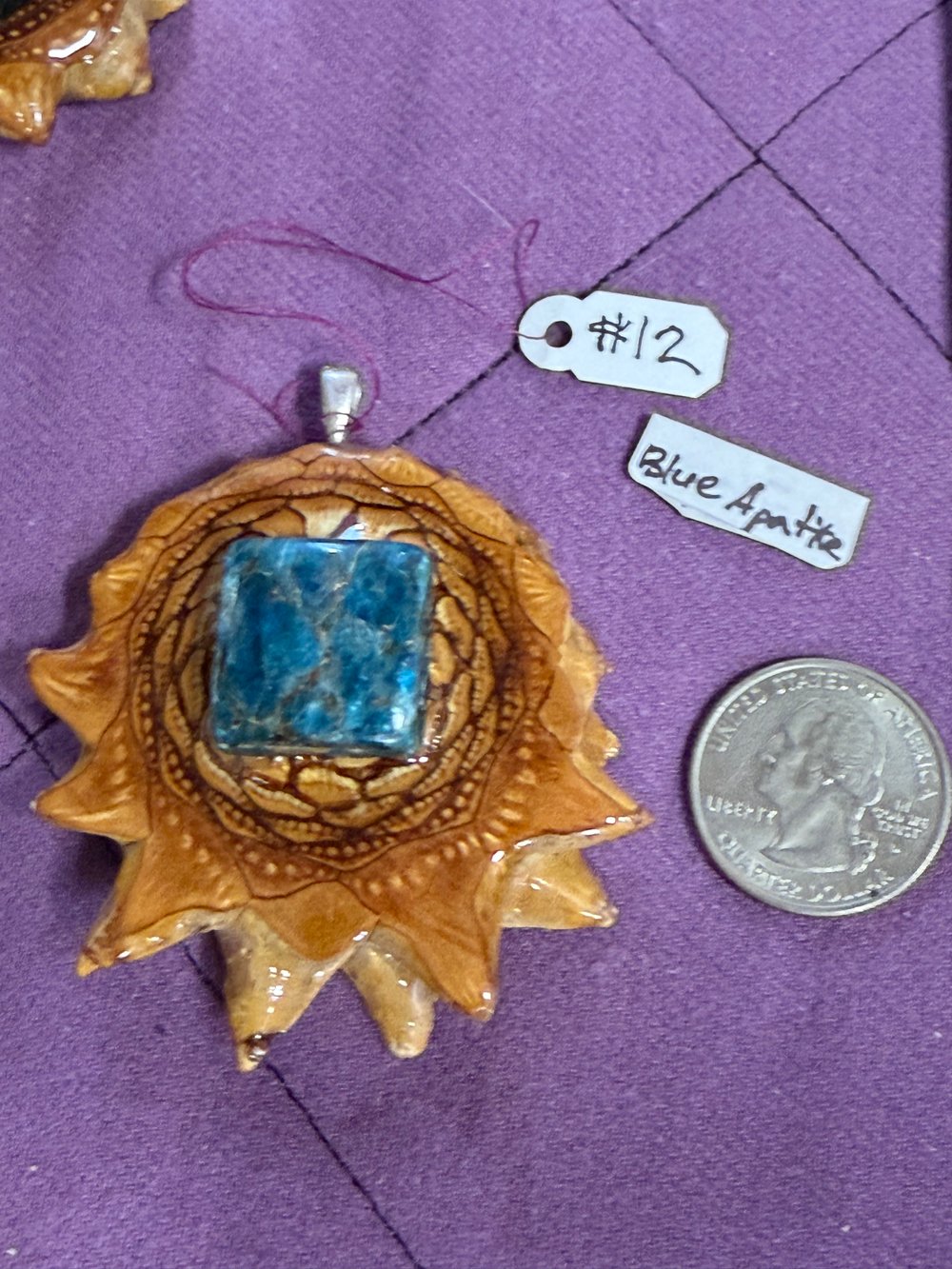 Image of Natural Neon Blue Apatite Pinecone Pendant #12