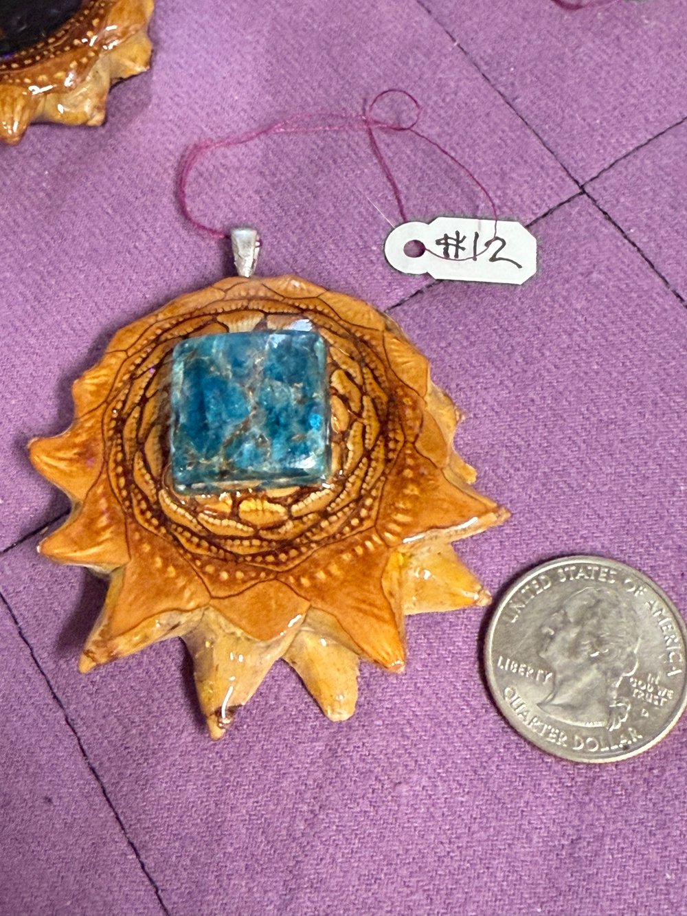 Image of Natural Neon Blue Apatite Pinecone Pendant #12