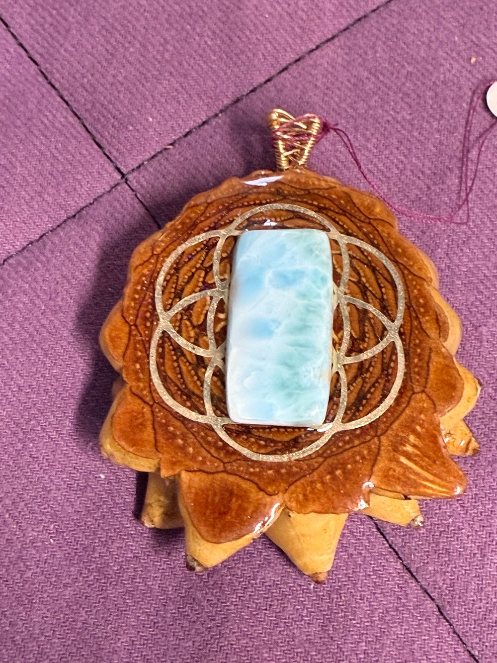 Image of Natural Larimar Seed of Life Pinecone Pendant #16
