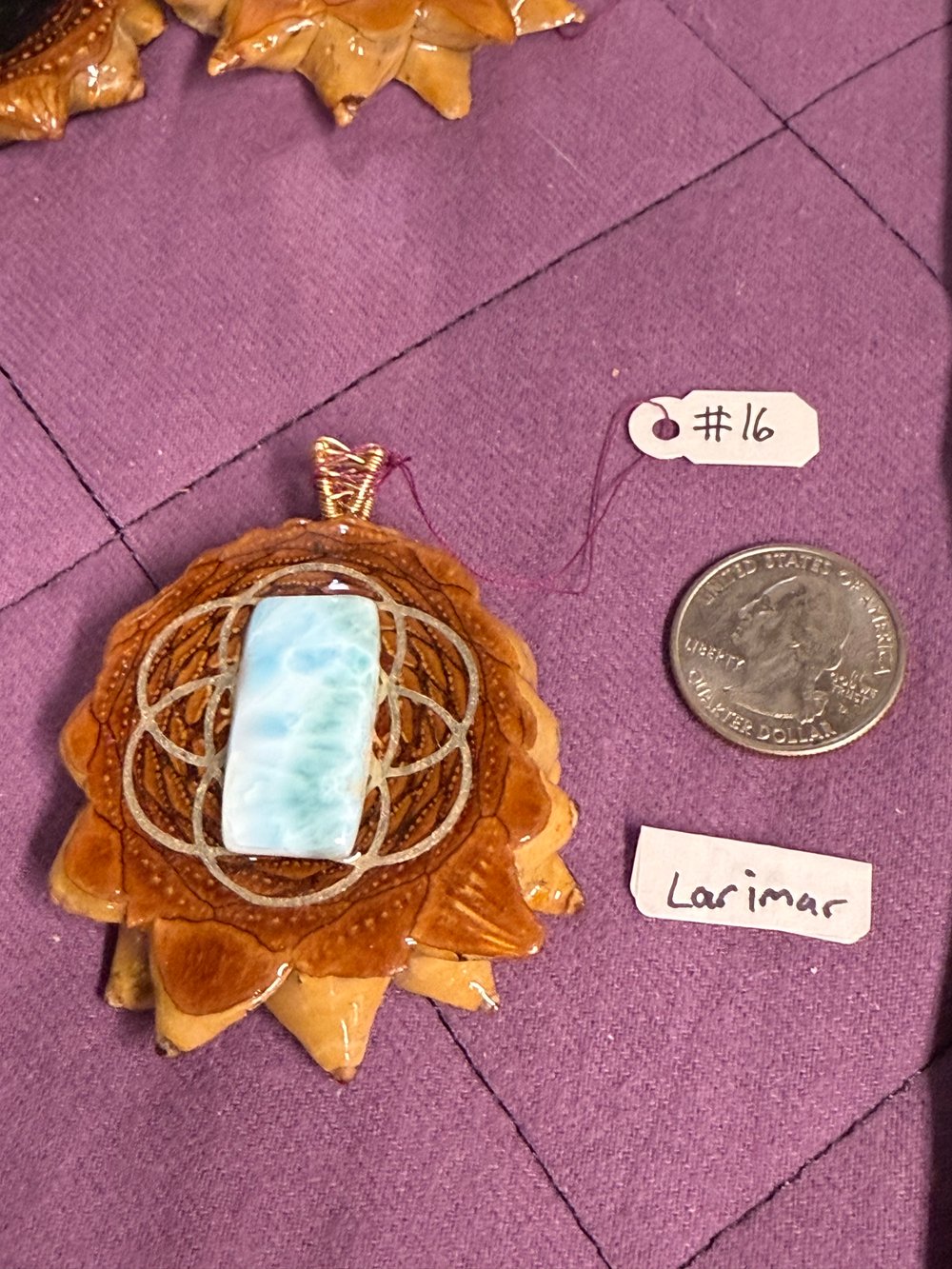 Image of Natural Larimar Seed of Life Pinecone Pendant #16