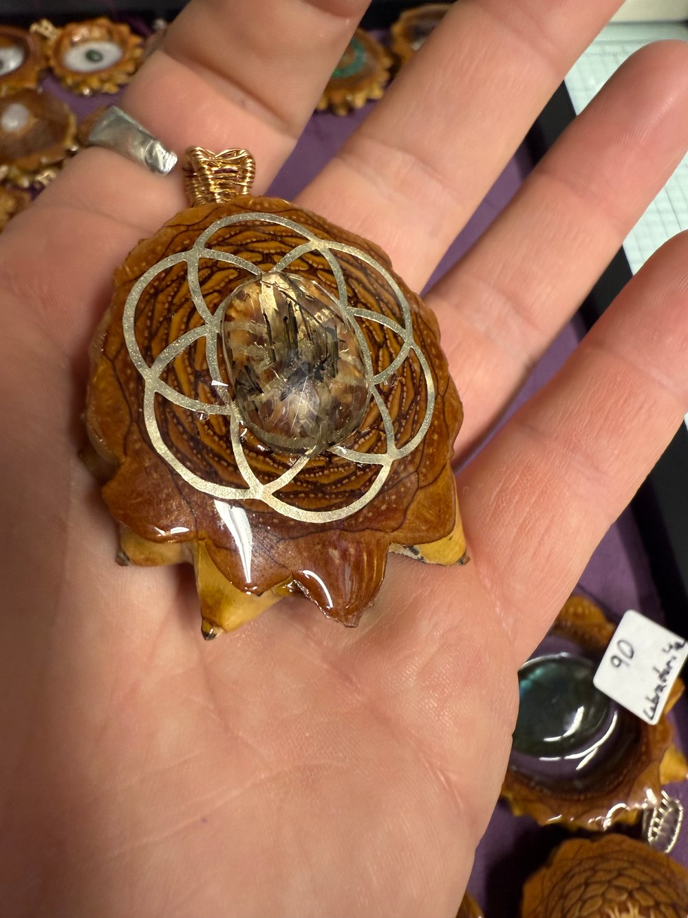 Image of Black Rutile Seed of Life Pinecone Pendant #19