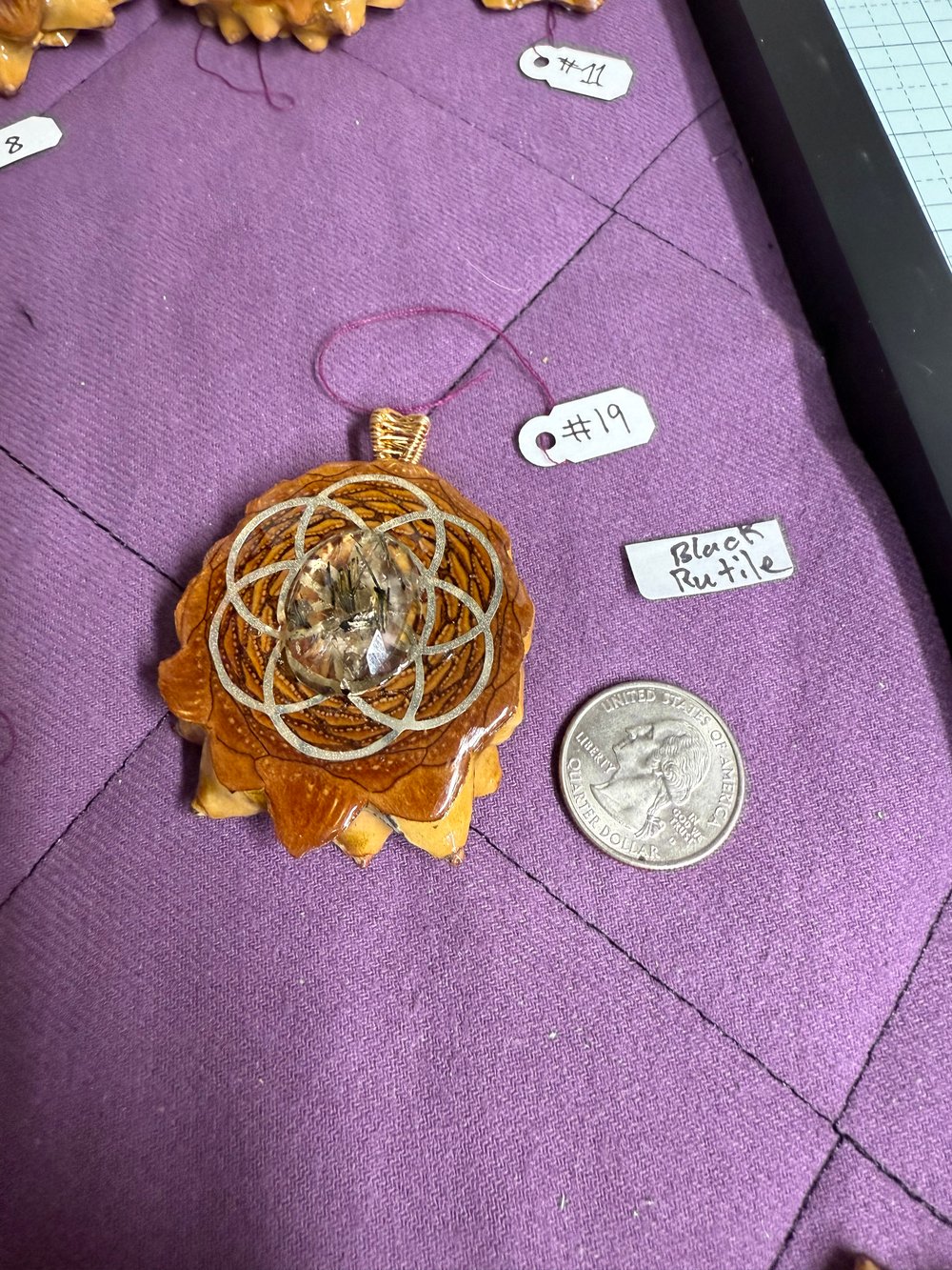 Image of Black Rutile Seed of Life Pinecone Pendant #19