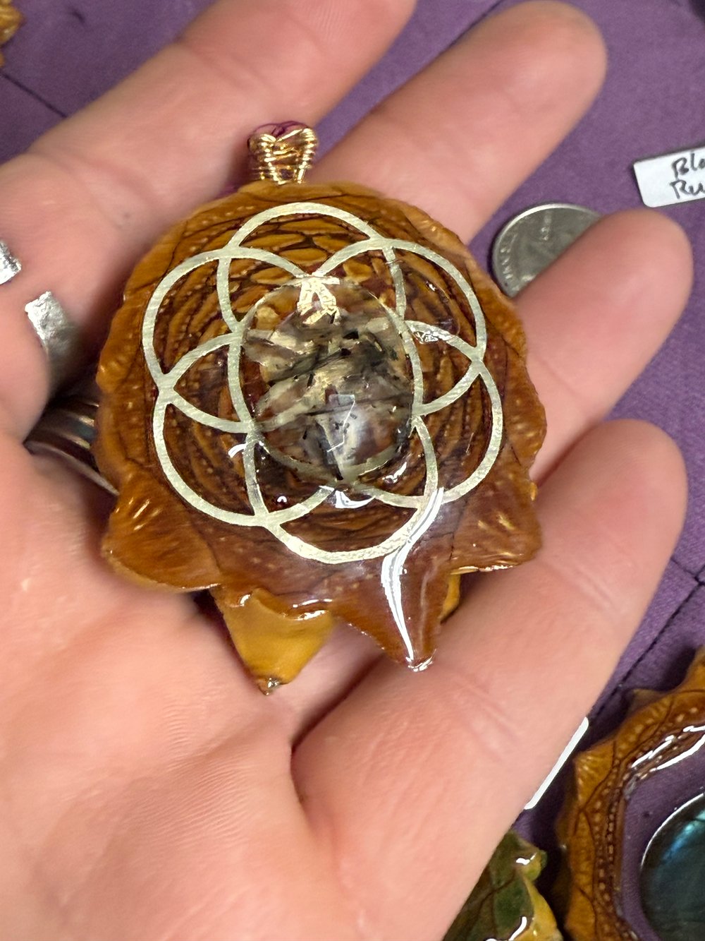 Image of Black Rutile Seed of Life Pinecone Pendant #20