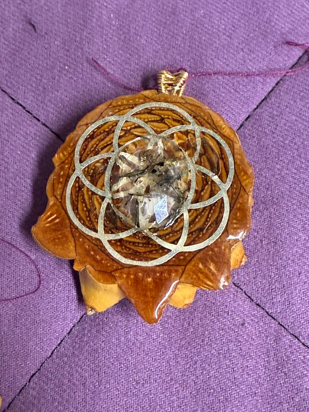 Image of Black Rutile Seed of Life Pinecone Pendant #20