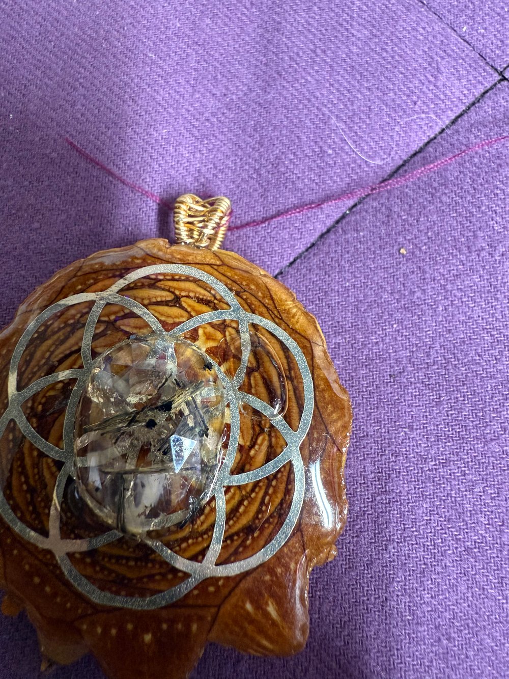 Image of Black Rutile Seed of Life Pinecone Pendant #20
