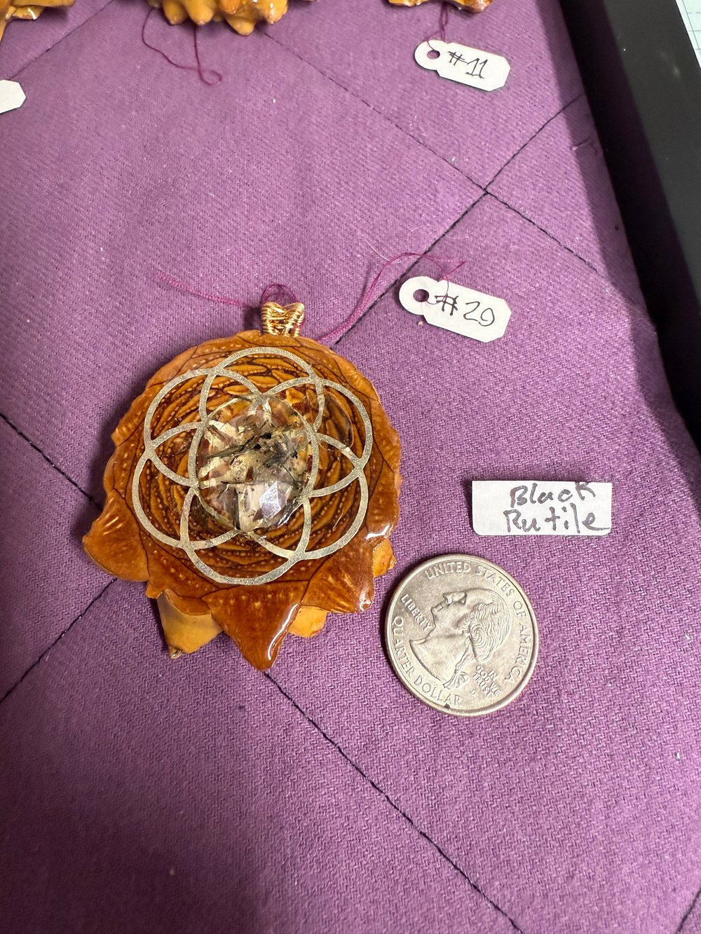 Image of Black Rutile Seed of Life Pinecone Pendant #20