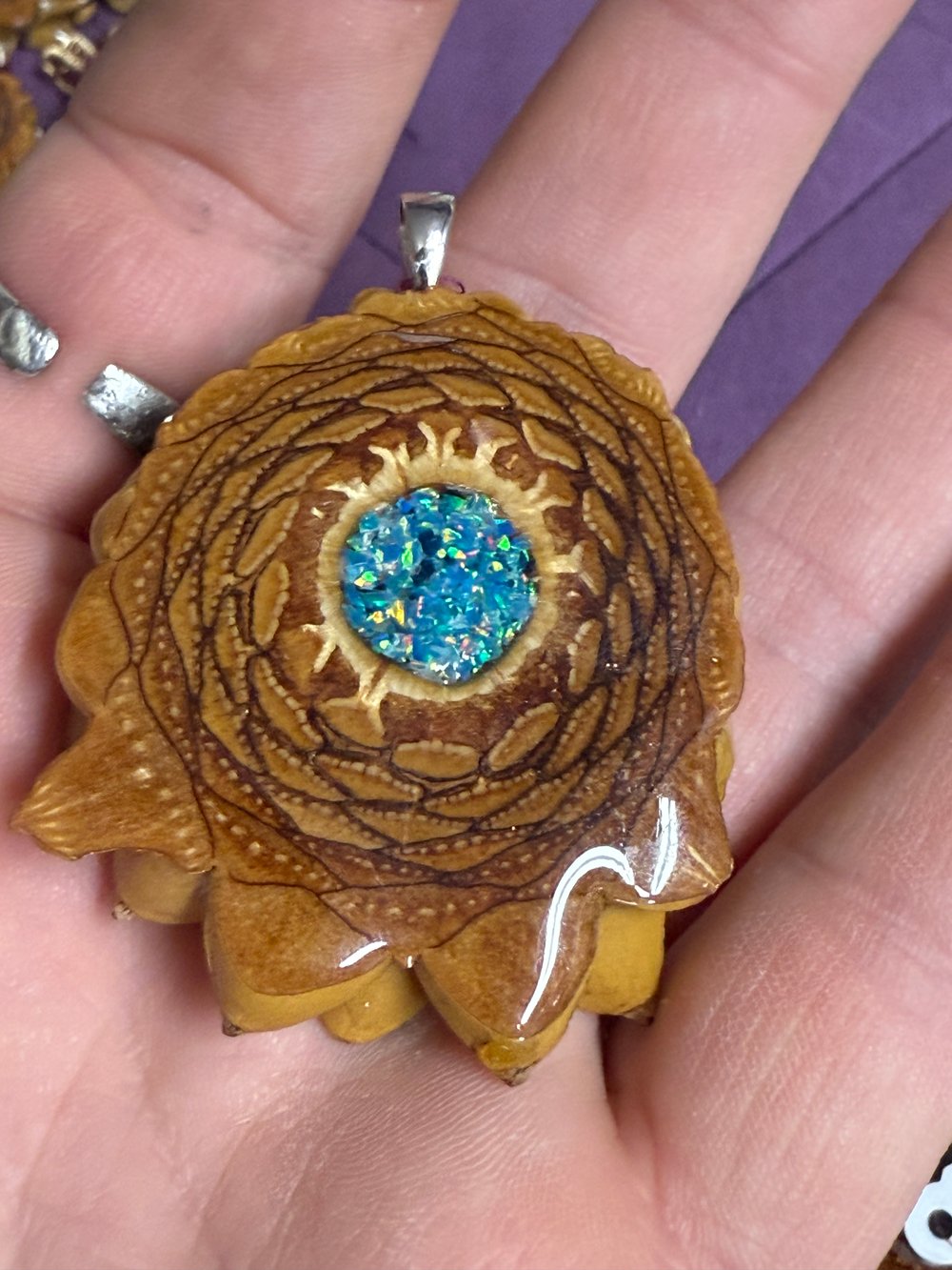 Image of Crushed Opal Pinecone Charm | Handmade PNW Jewelry | #25