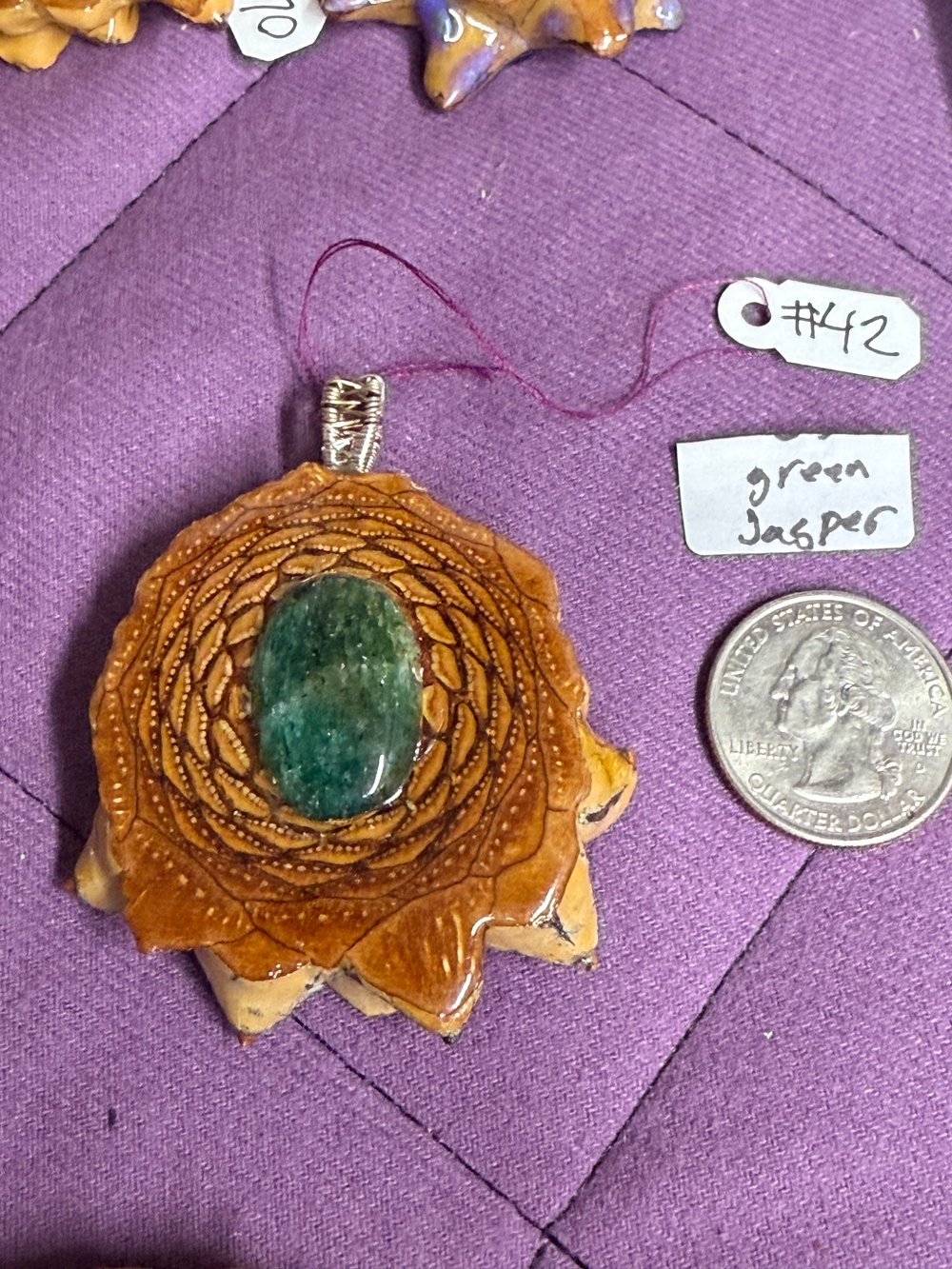 Image of Green Jasper Pinecone Pendant #42