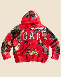 Image 1 of REWORKED GAP BATIK PATCHWORK RED HOODIE SIZE L