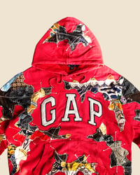 Image 2 of REWORKED GAP BATIK PATCHWORK RED HOODIE SIZE L