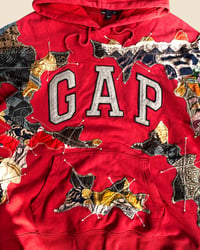 Image 4 of REWORKED GAP BATIK PATCHWORK RED HOODIE SIZE L