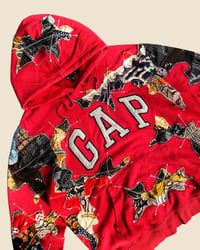 Image 5 of REWORKED GAP BATIK PATCHWORK RED HOODIE SIZE L