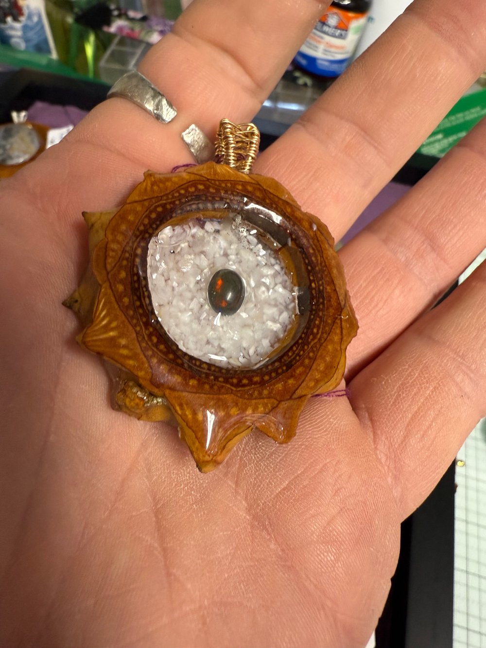 Image of Black Fire Opal Pinecone Pendant #1