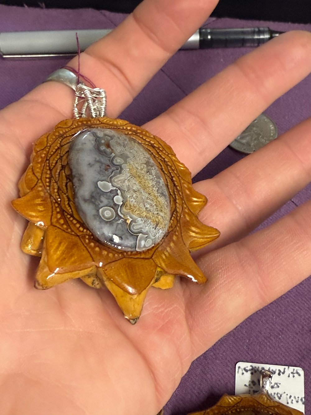 Image of Crazy Lace Agate Pinecone Pendant #3