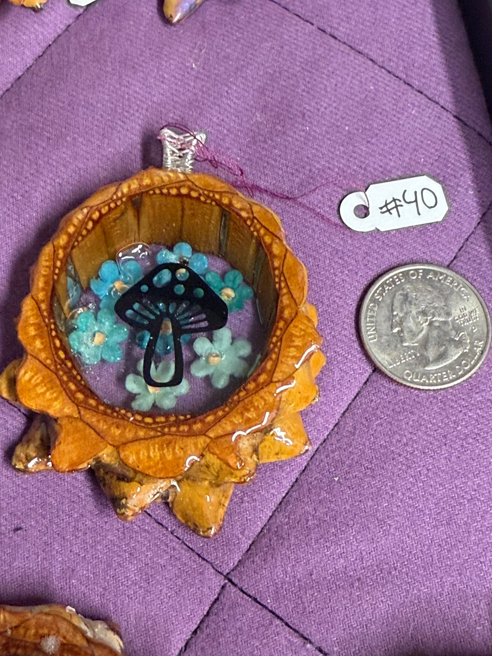 Image of Flowers and Shroom Pinecone Charm | Handmade PNW Jewelry | #40