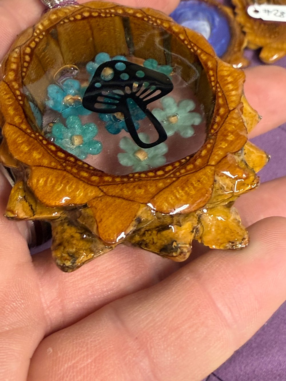Image of Flowers and Shroom Pinecone Pendant #40