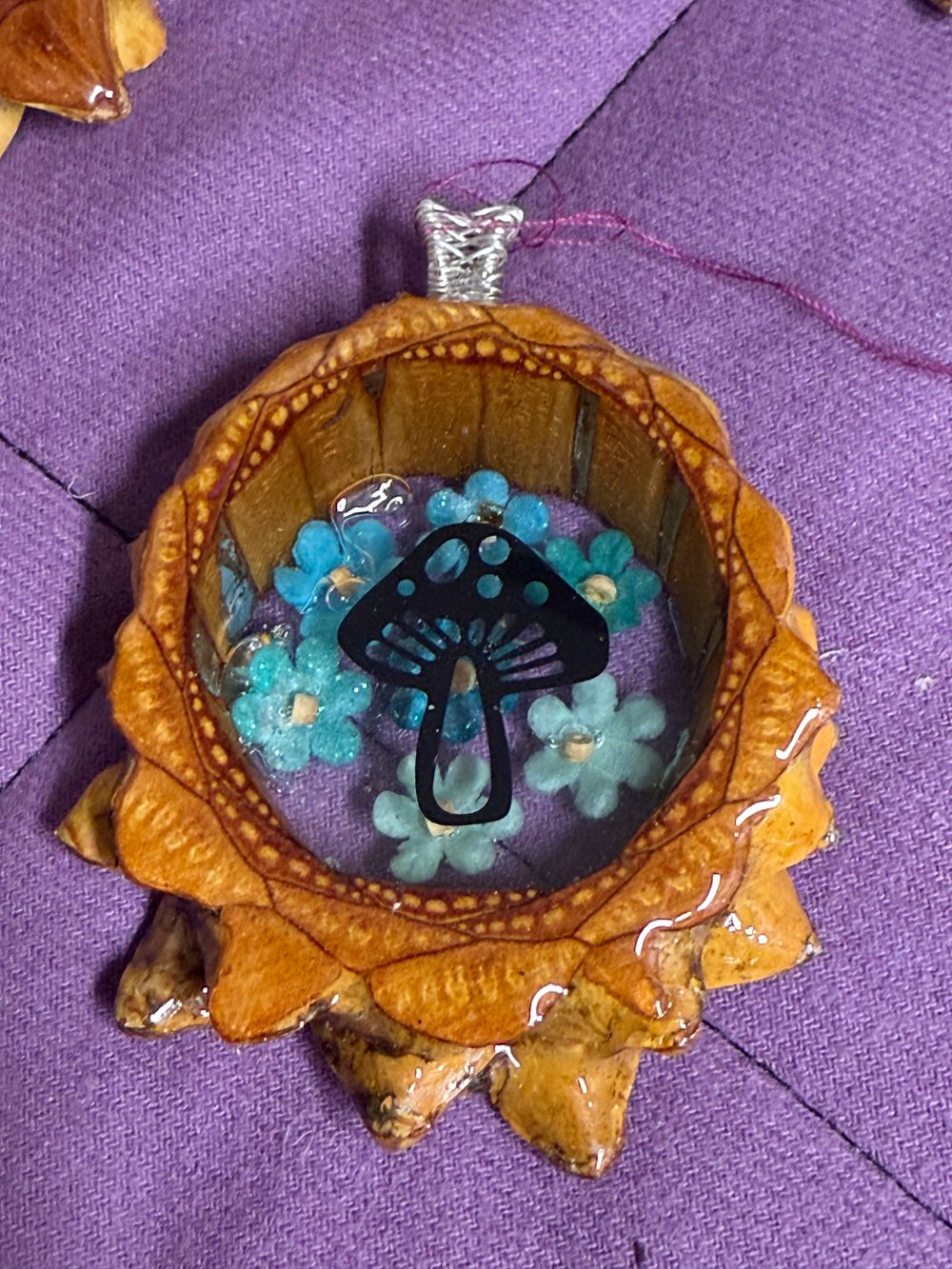 Image of Flowers and Shroom Pinecone Pendant #40