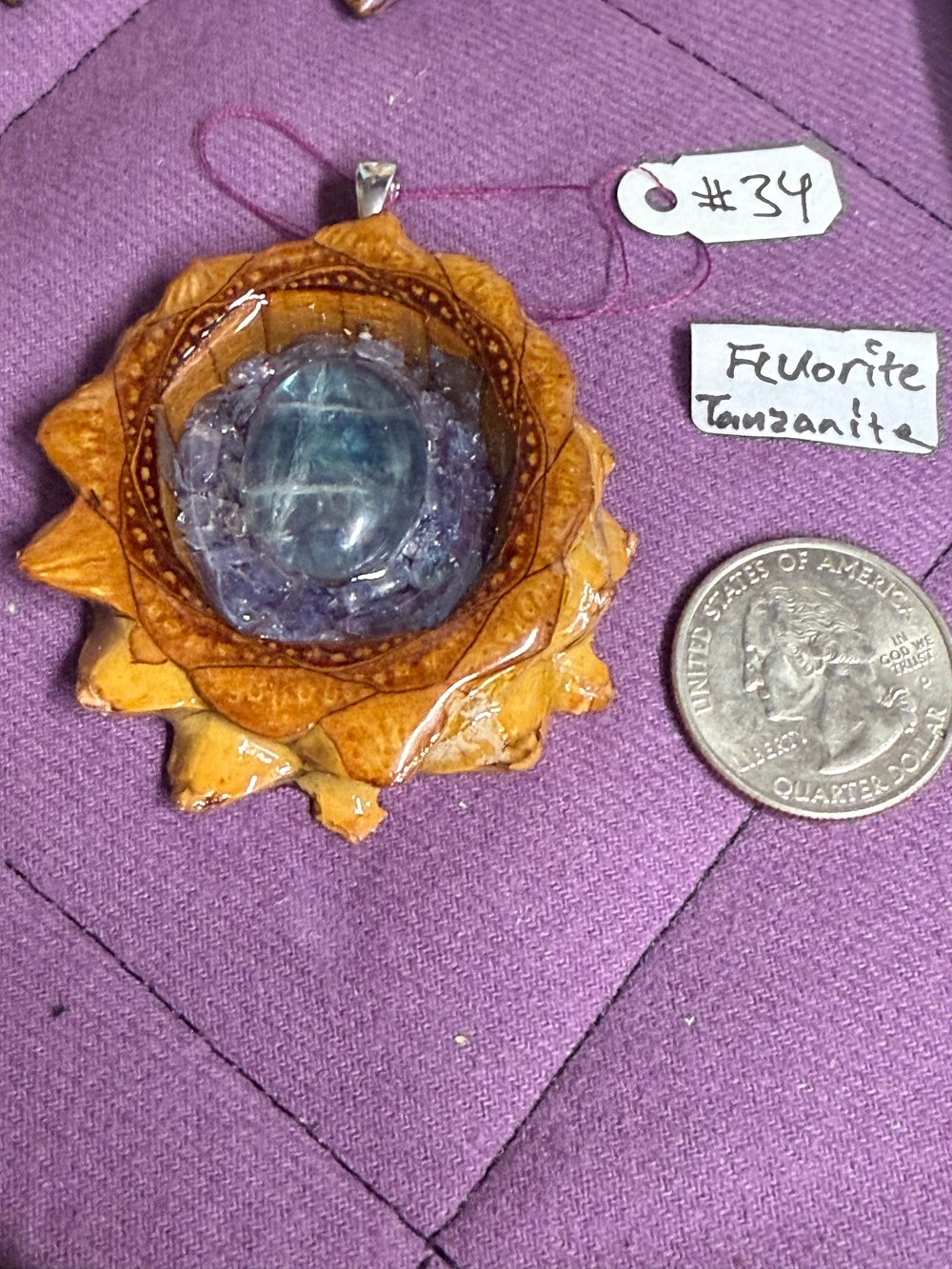 Image of Fluorite and Tanzanite Pinecone Pendant #34