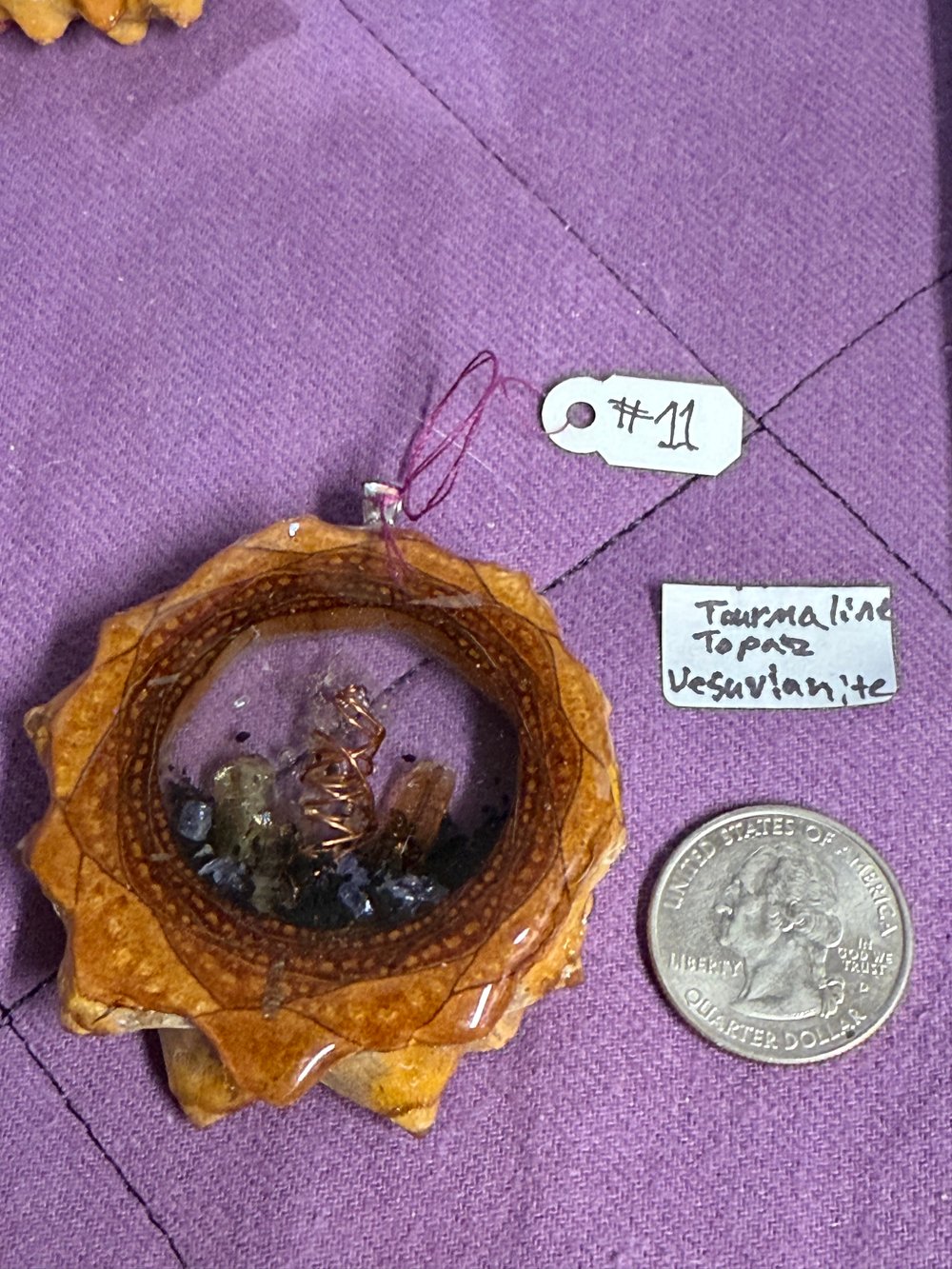 Image of Topaz, Vesuvianite and Tourmaline Pinecone Pendant #11