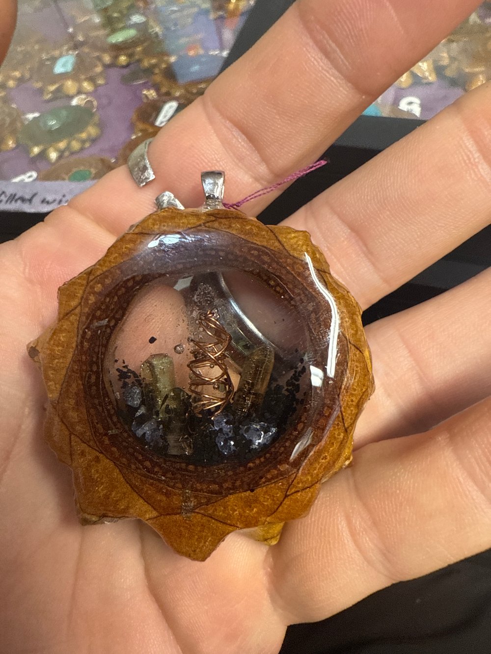 Image of Topaz, Vesuvianite and Tourmaline Pinecone Pendant #11