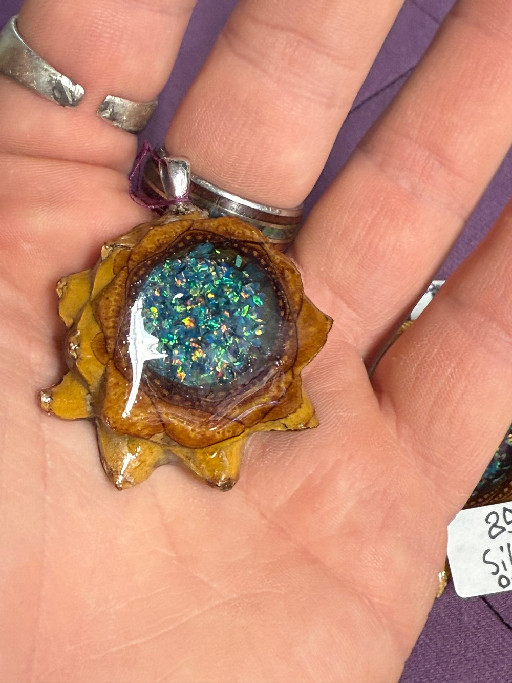 Image of Crushed Opal Pinecone Pendant #4