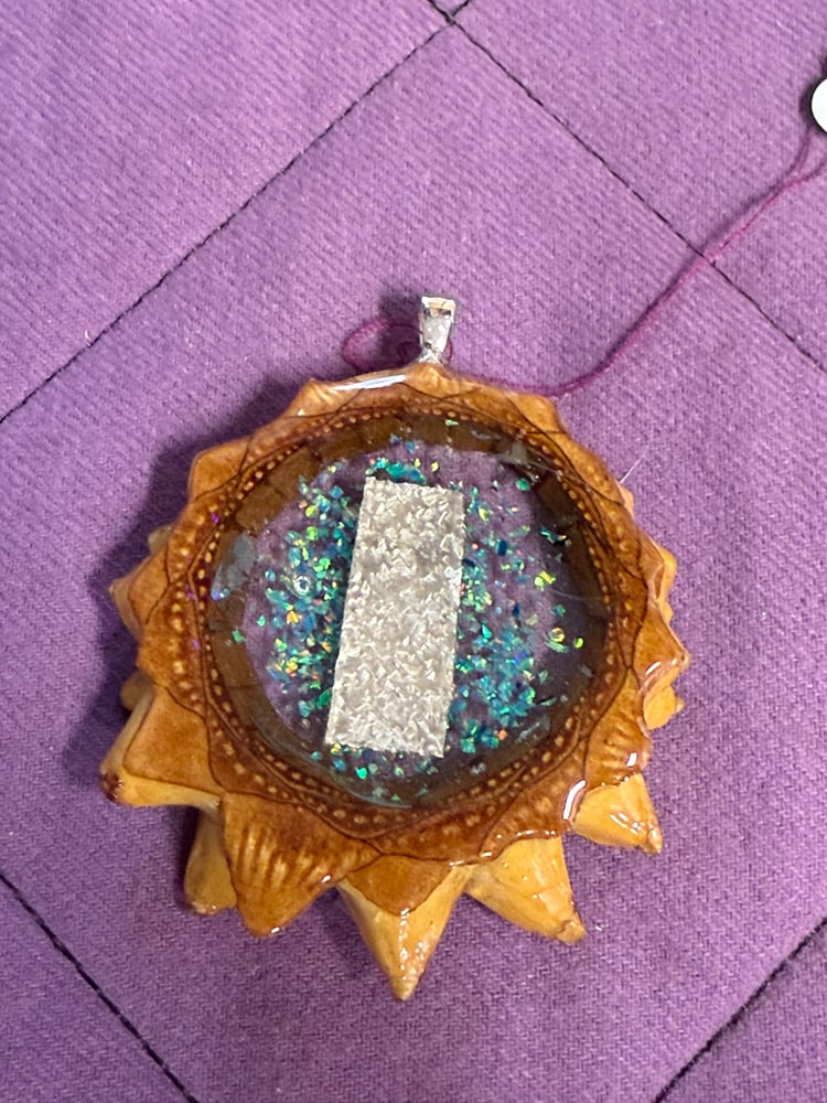 Image of Sterling Silver Bar With Crushed Opal Pinecone Pendant #7