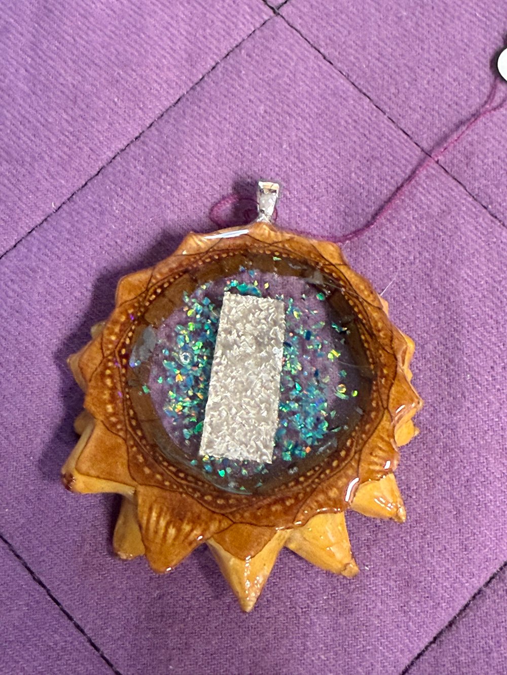 Image of Sterling Silver Bar With Crushed Opal Pinecone Pendant #7