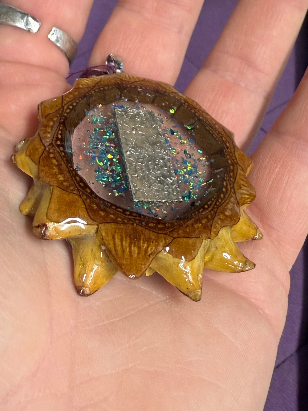 Image of Sterling Silver Bar With Crushed Opal Pinecone Pendant #7