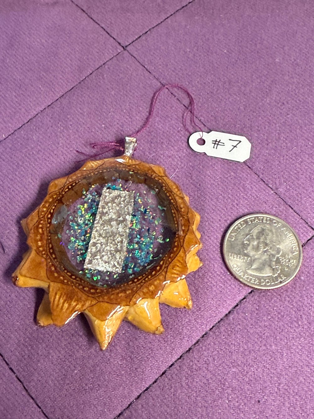 Image of Sterling Silver Bar With Crushed Opal Pinecone Pendant #7
