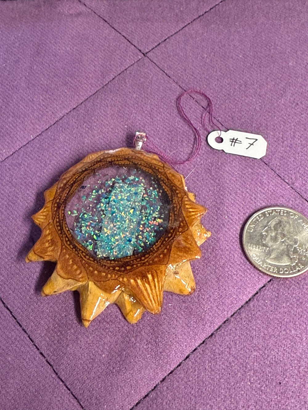 Image of Sterling Silver Bar With Crushed Opal Pinecone Pendant #7