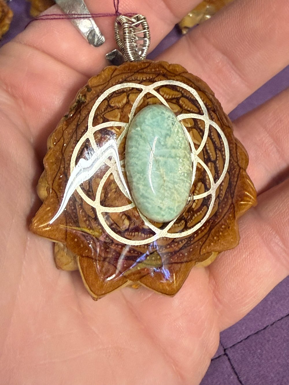 Image of Amazonite Seed of Life Pinecone Pendant #14