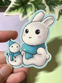 Image 4 of Cute Snow Bunny and Snowman Waterproof Vinyl Sticker