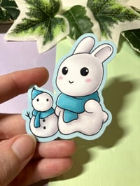 Image 3 of Cute Snow Bunny and Snowman Waterproof Vinyl Sticker