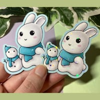 Image 1 of Cute Snow Bunny and Snowman Waterproof Vinyl Sticker