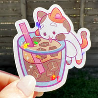 Image of Venti Iced Coffee Kitty Sticker - Holographic Pattern