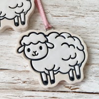 Image 4 of Mini Motley Sanctuary Ceramic Sheep Ornament.