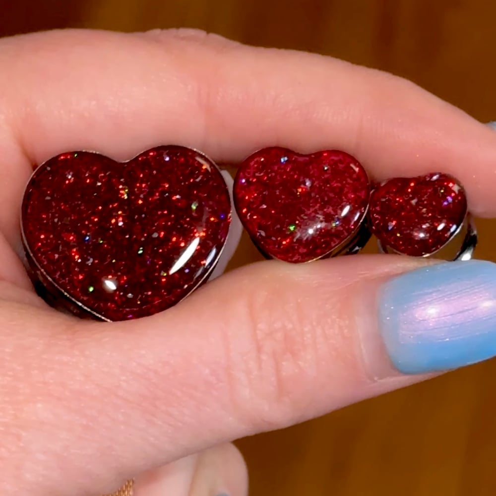 Image of Red Holo Flake Hearts 