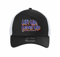 Image 1 of Lift Up , Level Up 2 - Trucker Hat ( White / Black )