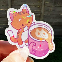 Image of Choas Coffee Orange Cat Sticker - Holographic Pattern