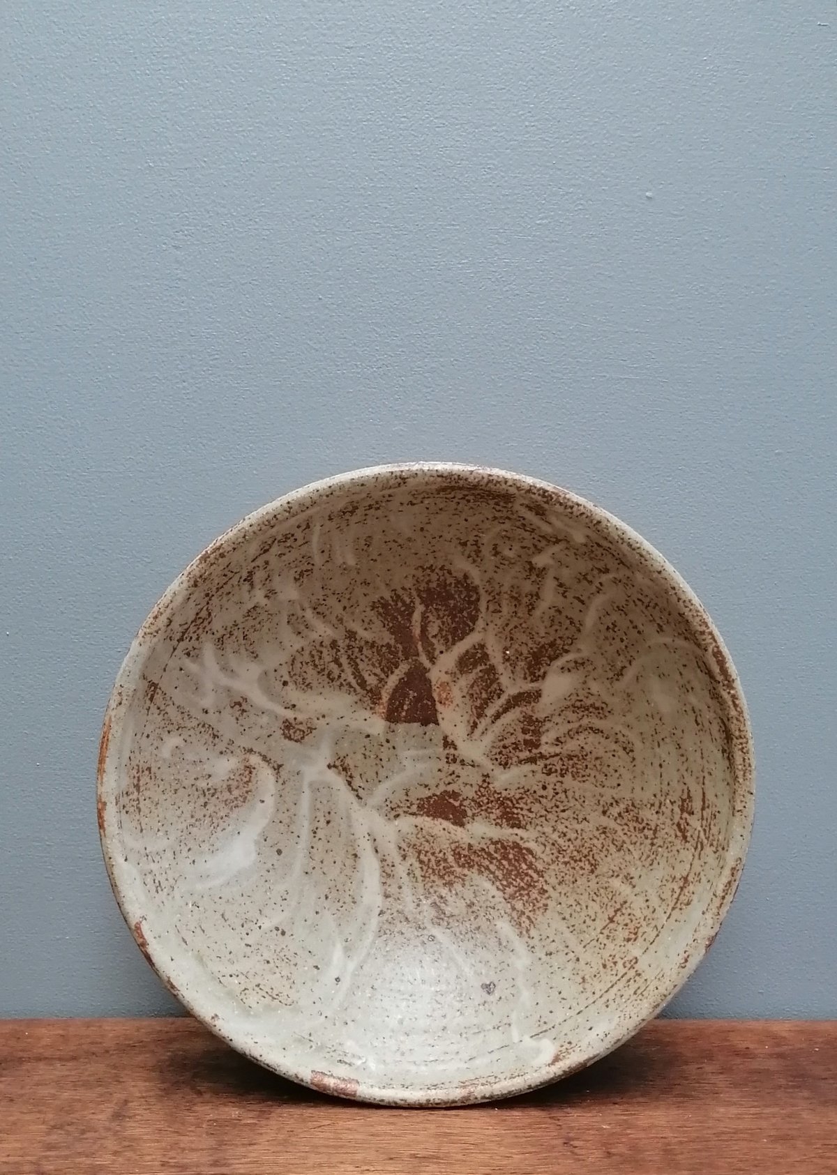 Image of Brushed white slip and Ash glazed Bowl. Winter Sale