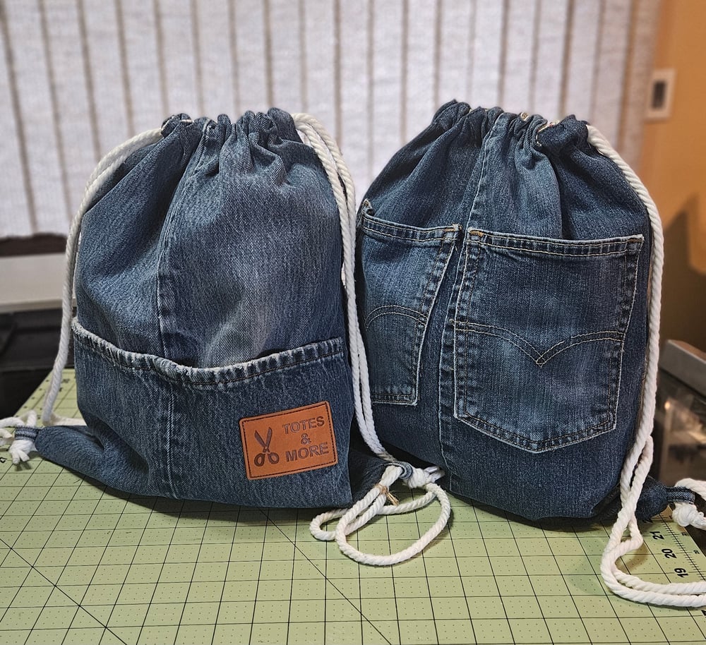 Image of Blue Drawstring Jean Bag (was $30.00)