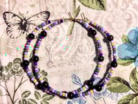 Image 9 of Viola Black, Lime Green, Blue, Red, and Purple Multicolor Beaded Large Hoop Earrings