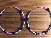 Image 3 of Viola Black, Lime Green, Blue, Red, and Purple Multicolor Beaded Large Hoop Earrings
