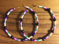 Image 4 of Viola Black, Lime Green, Blue, Red, and Purple Multicolor Beaded Large Hoop Earrings