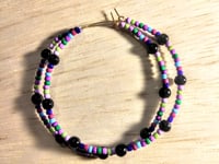 Image 1 of Viola Black, Lime Green, Blue, Red, and Purple Multicolor Beaded Large Hoop Earrings